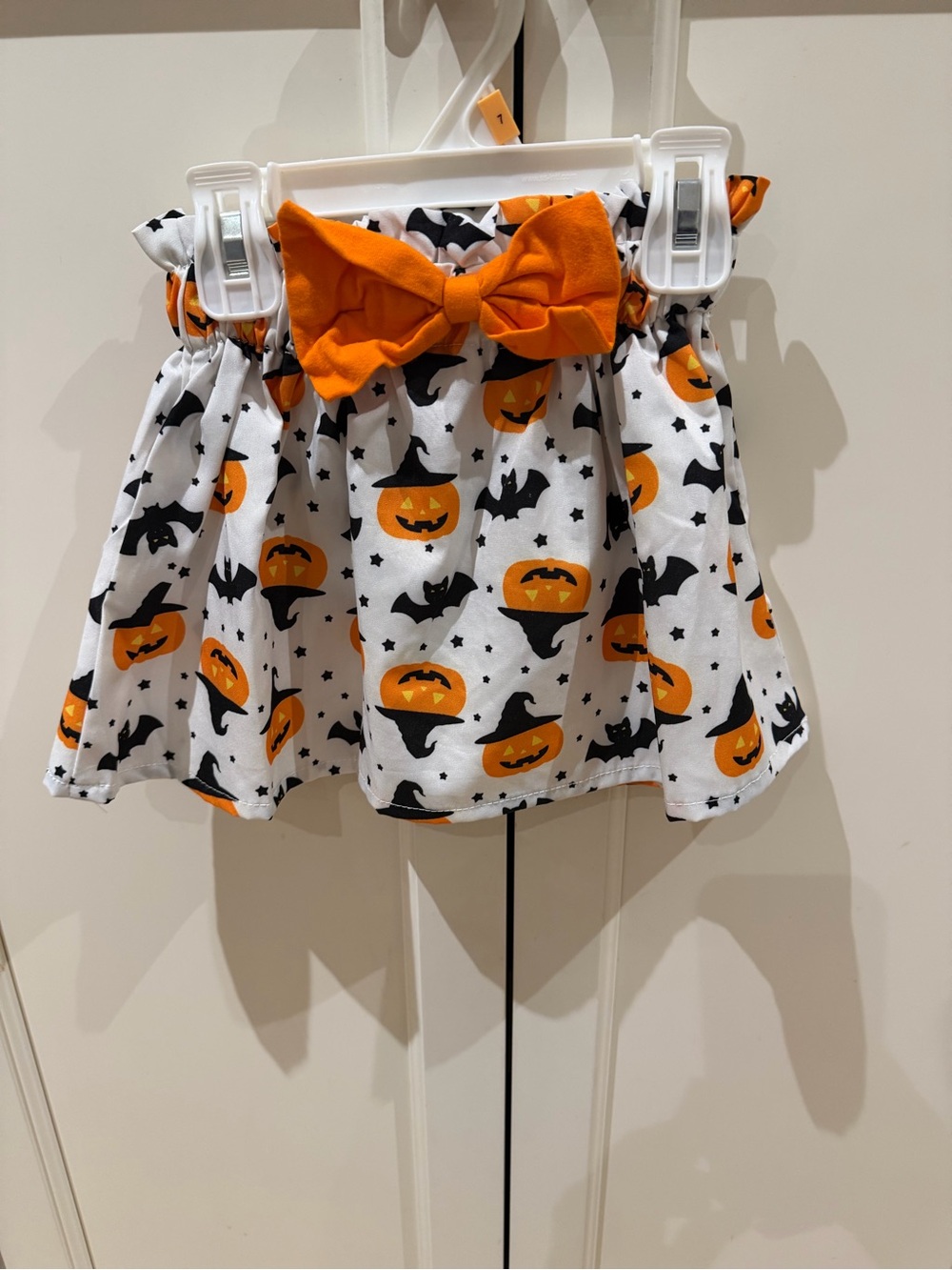 Orange Pumpkin Print Girls' Halloween Skirt with Bow 12-24m